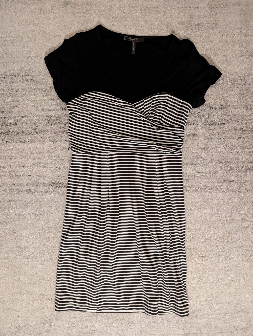 BCBG maxazria Black and White Striped Women's Dress - V-Neck Short Sleeve